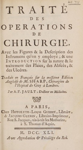 Cover for Traité des opérations de chirurgie, avec les figures & la description des instrumens qu'on y employe; et une introduction sur la nature & le traitement des plaies, des abscès, & des ulcères