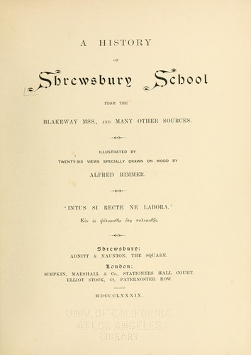 Cover for A history of Shrewsbury School