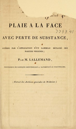 Cover for Plaie à la face avec perte de substance