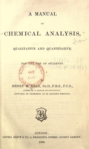 Cover for A manual of chemical analysis