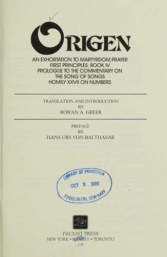 Cover for Origen