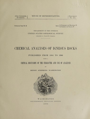 Cover for Chemical analyses of igneous rocks published from 1884 to 1900, with a critical discussion of the character and use of analyses
