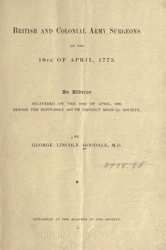 Cover for British and colonial army surgeons on the 19th of April, 1775