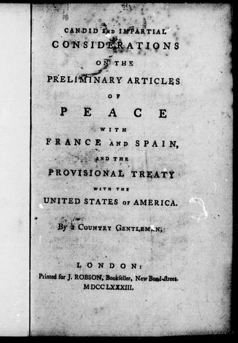 Cover for Candid and impartial considerations on the preliminary articles of peace with France and Spain and the provisional treaty with the United States of America