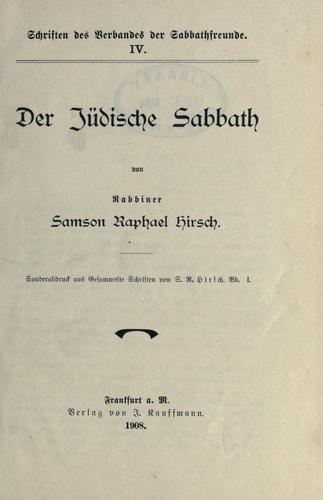 Cover for Der jüdische Sabbath.