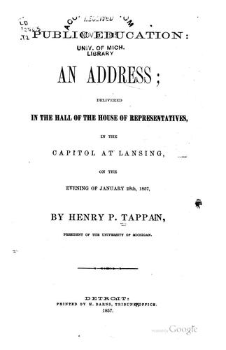 Cover for Public Education: An Address; Delivered in the Hall of the House of Representatives, in the ...