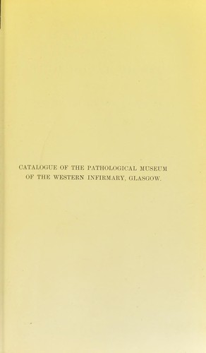 Cover for Catalogue of the Pathological Museum of the Western Infirmary, Glasgow