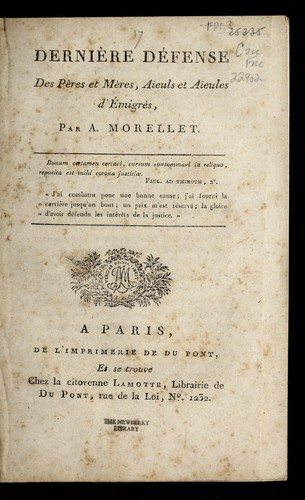 Cover for Dernie  re de fense des pe  res et me  res, aieuls et ai eules d'e migre s