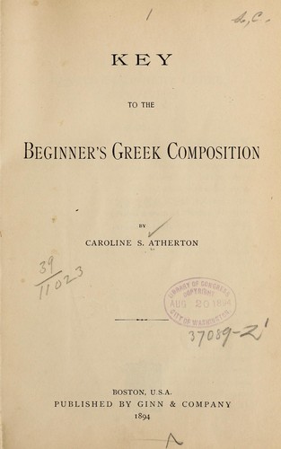 Cover for Key to the beginner's Greek composition