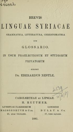 Cover for Brevis linguae Syriacae grammatica, litteratura, chrestomathia