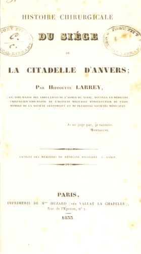Cover for Histoire chirurgicale du si©·ge de la citadelle d'Anvers