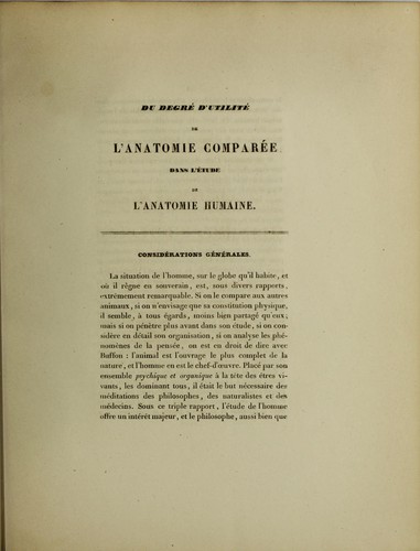 Cover for Du degré d'utilité de l'anatomie comparée dans l'étude de l'anatomie humaine