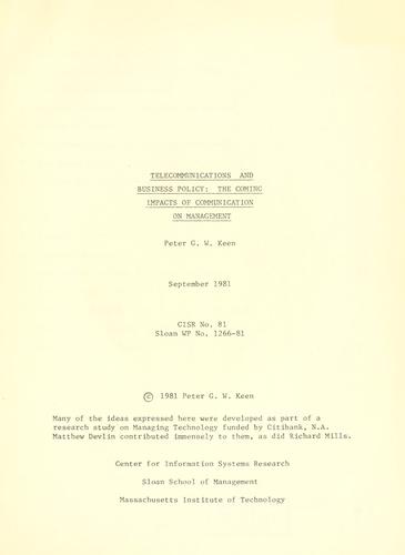 Cover for Telecommunications and business policy