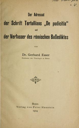 Cover for Der Adressat der schrift Tertullians "De Pudicita"