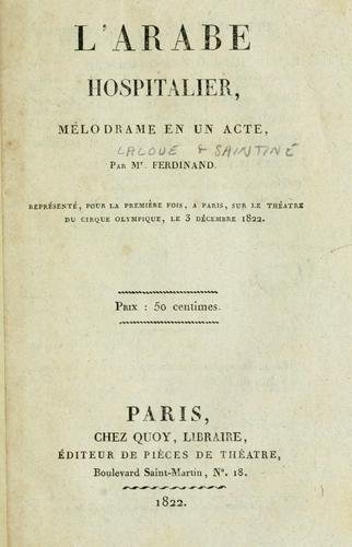 Cover for L' Arabe hospitalier
