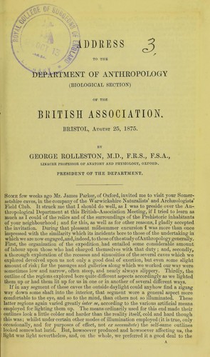 Cover for Address to the Department of Anthropology (Biological Section) of the British Association