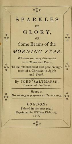 Cover for Sparkles of glory; or, Some beams of the morning star ...