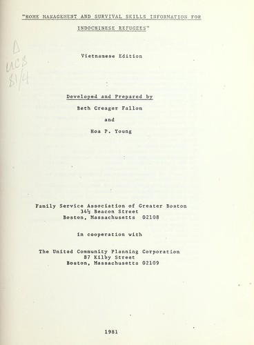 Cover for Home management and survival skills information for indochinese refugees. Vietnamese edition