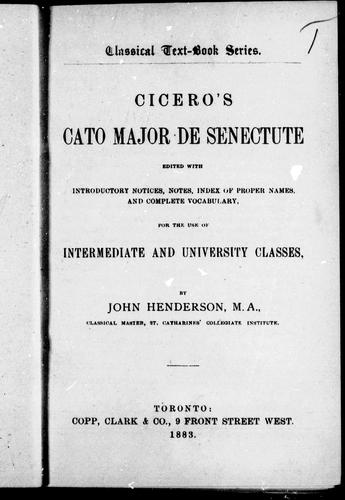 Cover for Cicero's Cato major de senectute