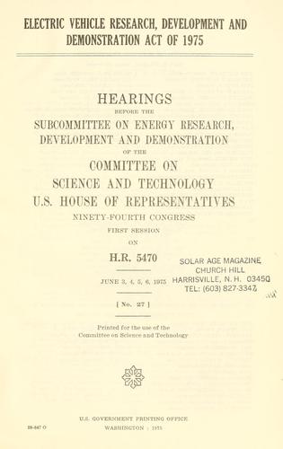 Cover for Electric vehicle research, development, and demonstration act of 1975