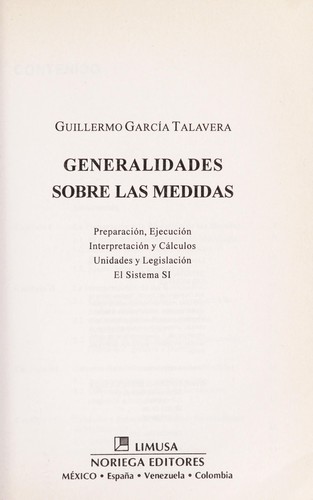 Cover for Generalidades Sobre Las Medidas