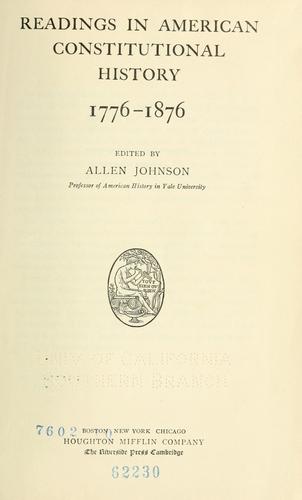 Cover for Readings in American constitutional history, 1776-1876.