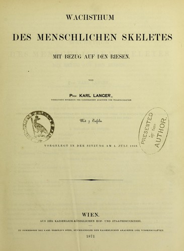 Cover for Wachsthum des menschlichen Skeletes