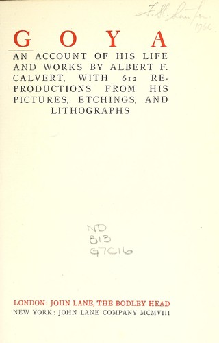 Cover for Goya, an account of his life and works