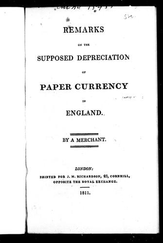 Cover for Remarks on the supposed depreciation of paper currency in England