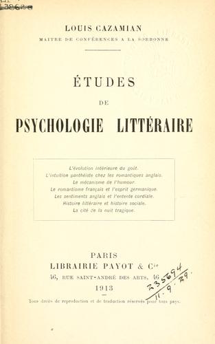 Cover for Études de psychologie littéraire.