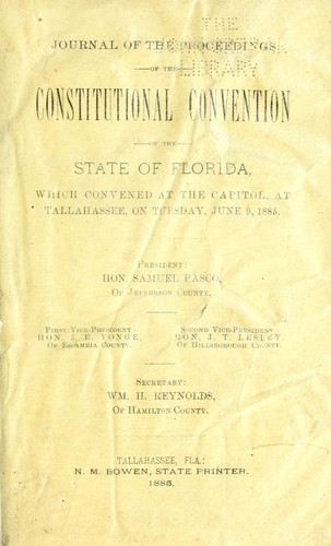 Cover for Journal of the proceedings of the Constitutional Convention of the State of Florida, which convened at the Capitol, at Tallahassee, on Tuesday, June 9, 1885.