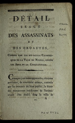 Cover for De tail exact des assassinats et des cruaute s