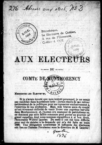 Cover for Aux électeurs du comté de Montmorency