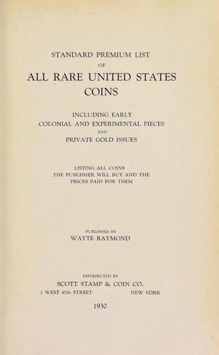Cover for Standard premium list of all rare United States coins