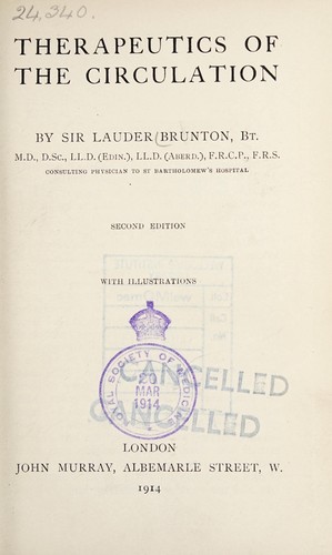 Cover for Therapeutics of the circulation