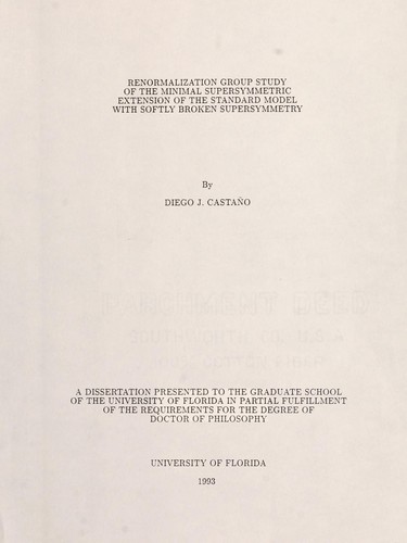 Cover for Renormalization group study of the minimal supersymmetric extension of the standard model with softly broken supersymmetry