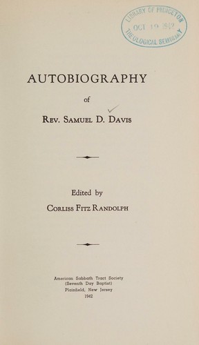 Cover for Autobiography of Rev. Samuel D. Davis