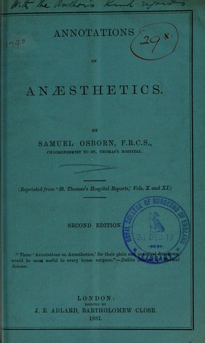 Cover for Annotations on anaesthetics