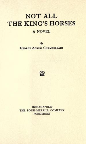 Cover for Not all the king's horses
