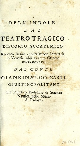 Cover for Dell' indole dal teatro tragico
