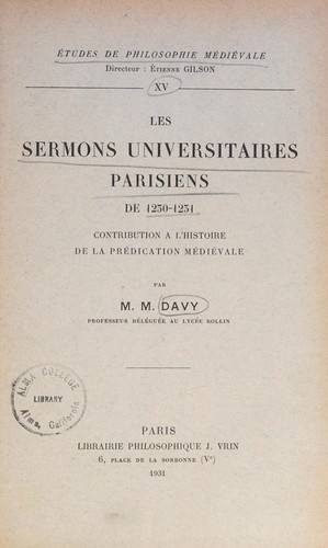 Cover for Les sermons universitaires parisiens de 1230-1231