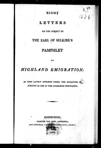Cover for Eight letters on the subject of the Earl of Selkirk's pamphlet on Highland emigration