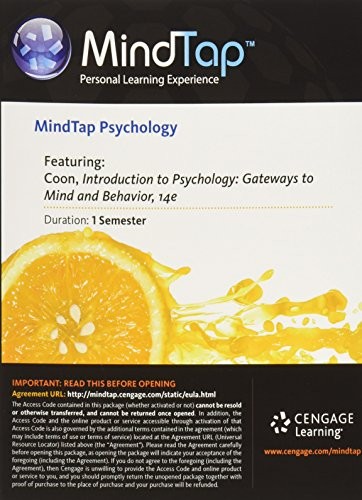 Cover for MindTap Psychology, 1 term  Printed Access Card for Coon/Mitterer's Introduction to Psychology