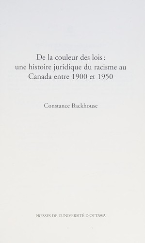 Cover for De la couleur des lois