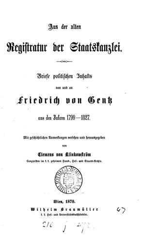 Cover for Aus der alten registratur der Staatskanzlei.