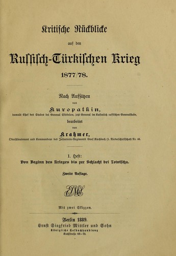 Cover for Kritische Rückblicke auf den russisch-türkischen Krieg 1877/78