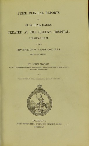 Cover for Prize clinical reports of surgical cases treated at the Queen's Hospital, Birmingham, in the practice of W. Sands Cox ...