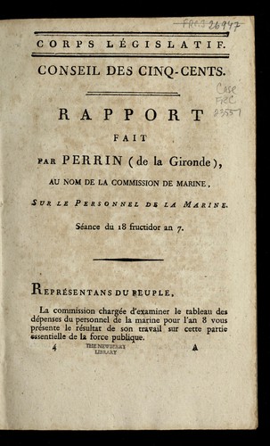 Cover for Rapport fait par Perrin (de la Gironde), au nom de la Commission de marine, sur le personnel de la marine