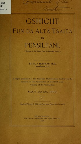 Cover for Gshicht fun dä altä tsaítä in Pensilfani.