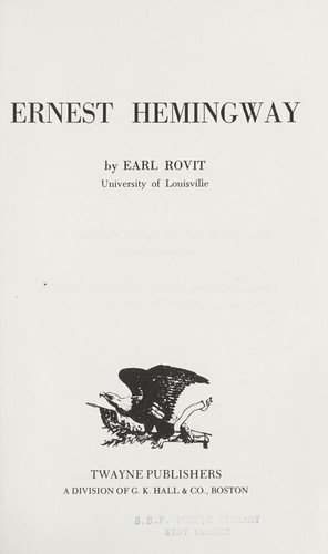 Cover for Ernest Hemingway (Twayne's United States Authors Series)